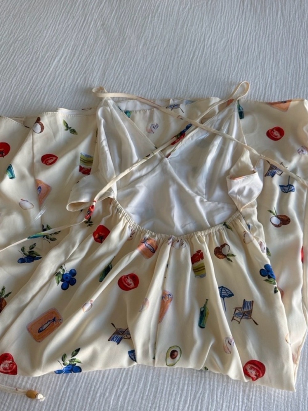 For Love & Lemons Style Linen Midi Dress Open Back Tie Summer Fruit Print S - Picture 5 of 6